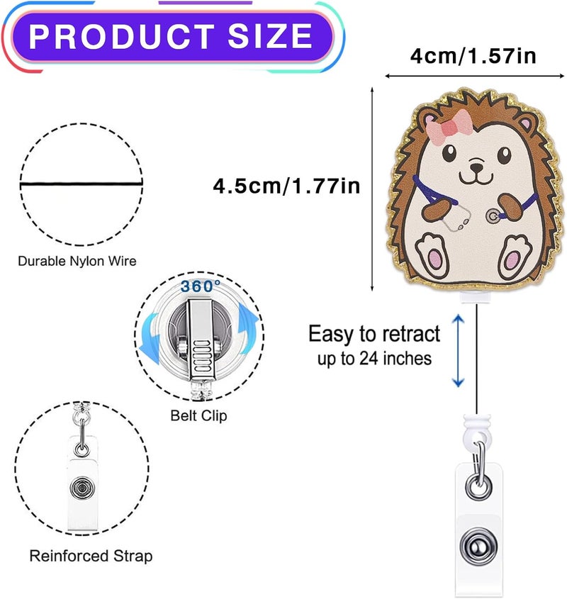 LEBEIGHT Cute Hedgehog Stethoscope Badge Reel Retractable, Funny Animal Badge Reel for Nurse Nursing Student CNA RN LPN & Medical Assistant, Pediatric Nurse Gifts, Hedgehog ID Badge Holder with Alligator Clip - Image 2